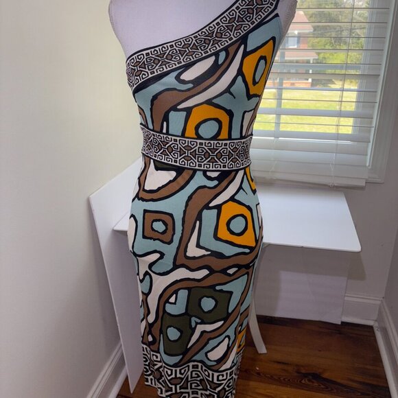 DVF Diane Von Furstenberg Societes One Shoulder 100% Silk Dress Aztec Stretch 2 - Picture 3 of 15